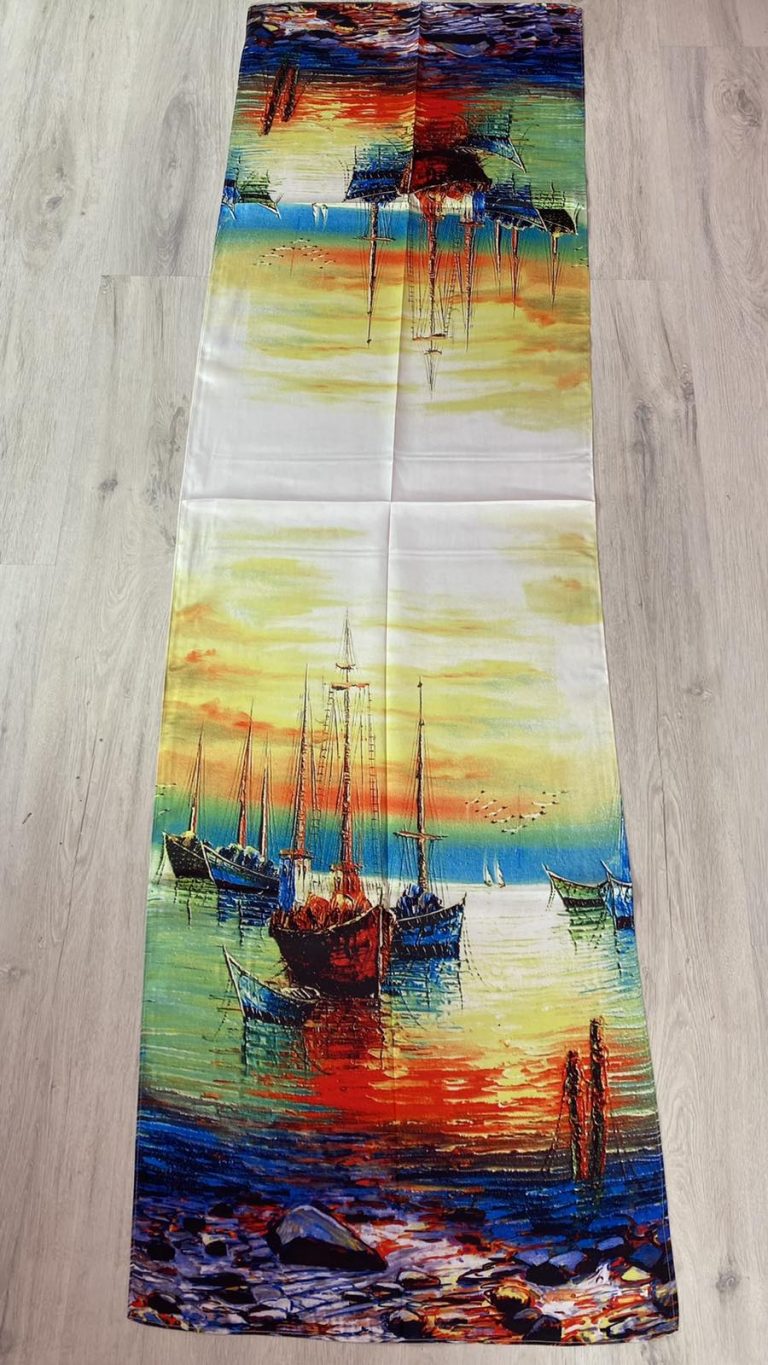 Копринен шал “Boats at the coast” 522