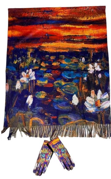 Водни лилии шал-картина с ръкавици, комплект