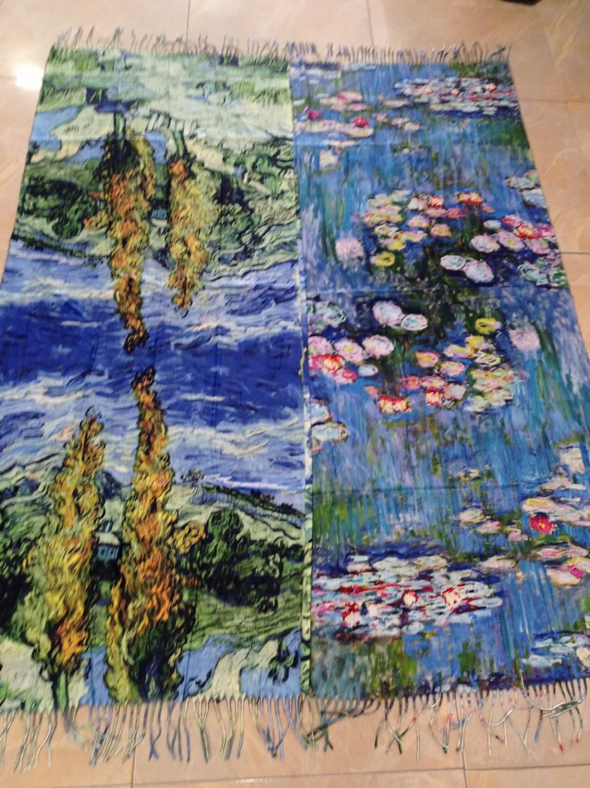 Двулицев кашмирен шал - картина Waterlillies