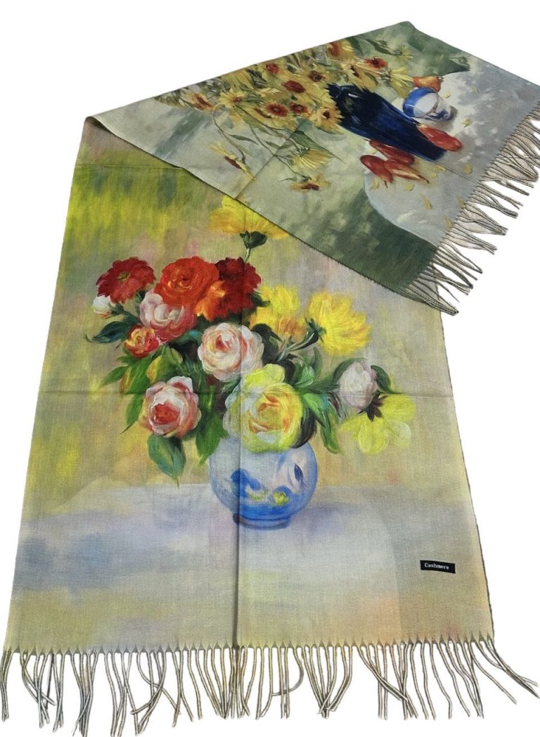 Кашмирен двулицев шал Flowers