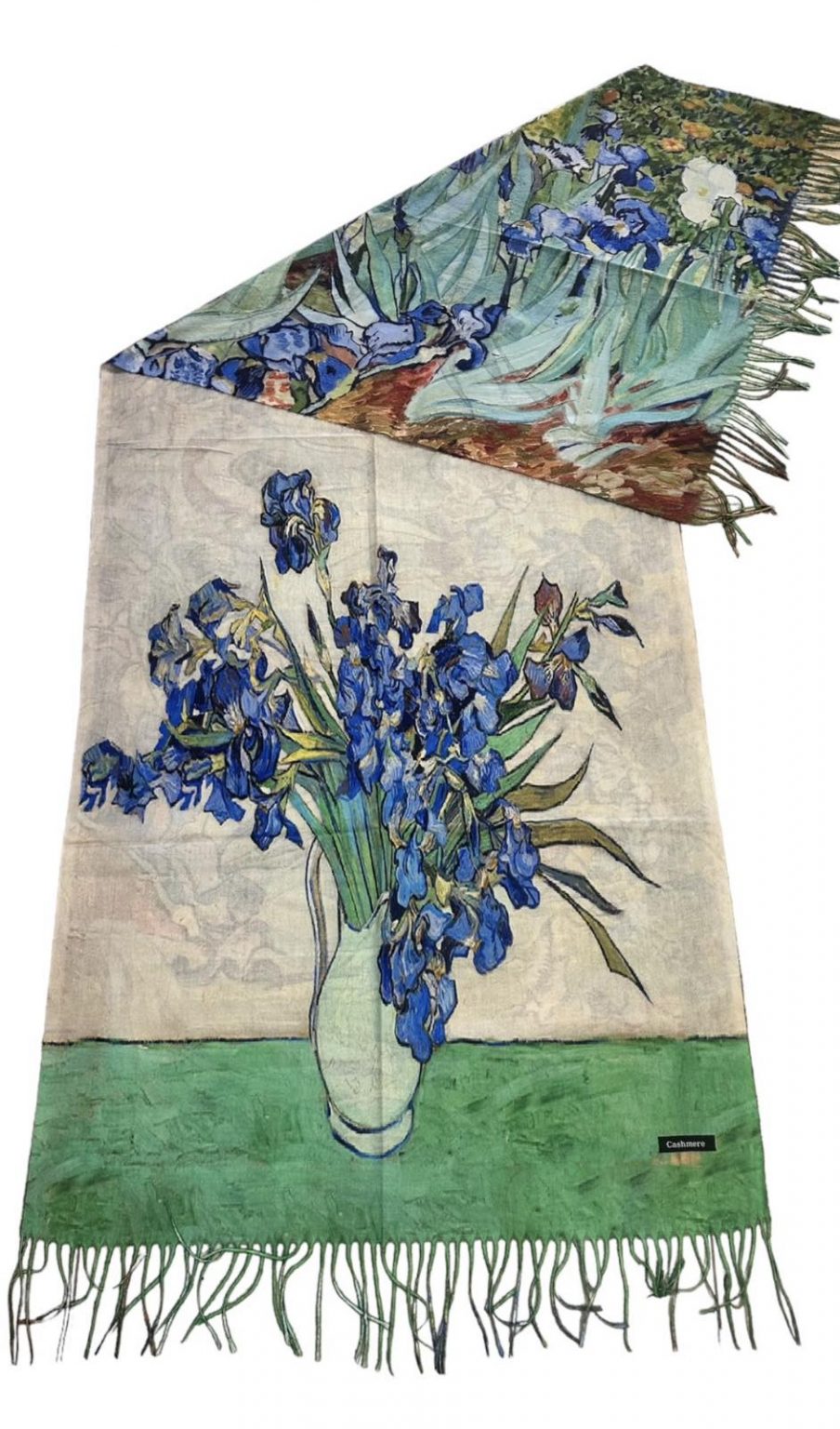 Кашмирен двулицев шал картина Irises in a vase