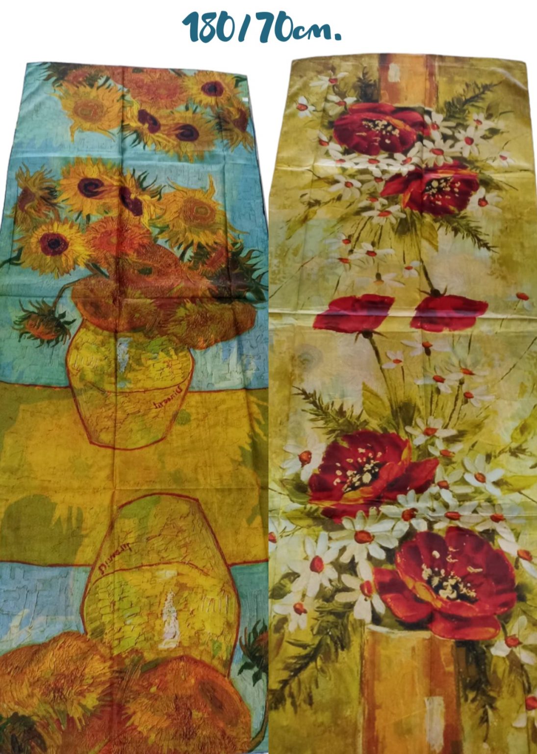 Двулицев копринен шал - картина Слънчогледи 18