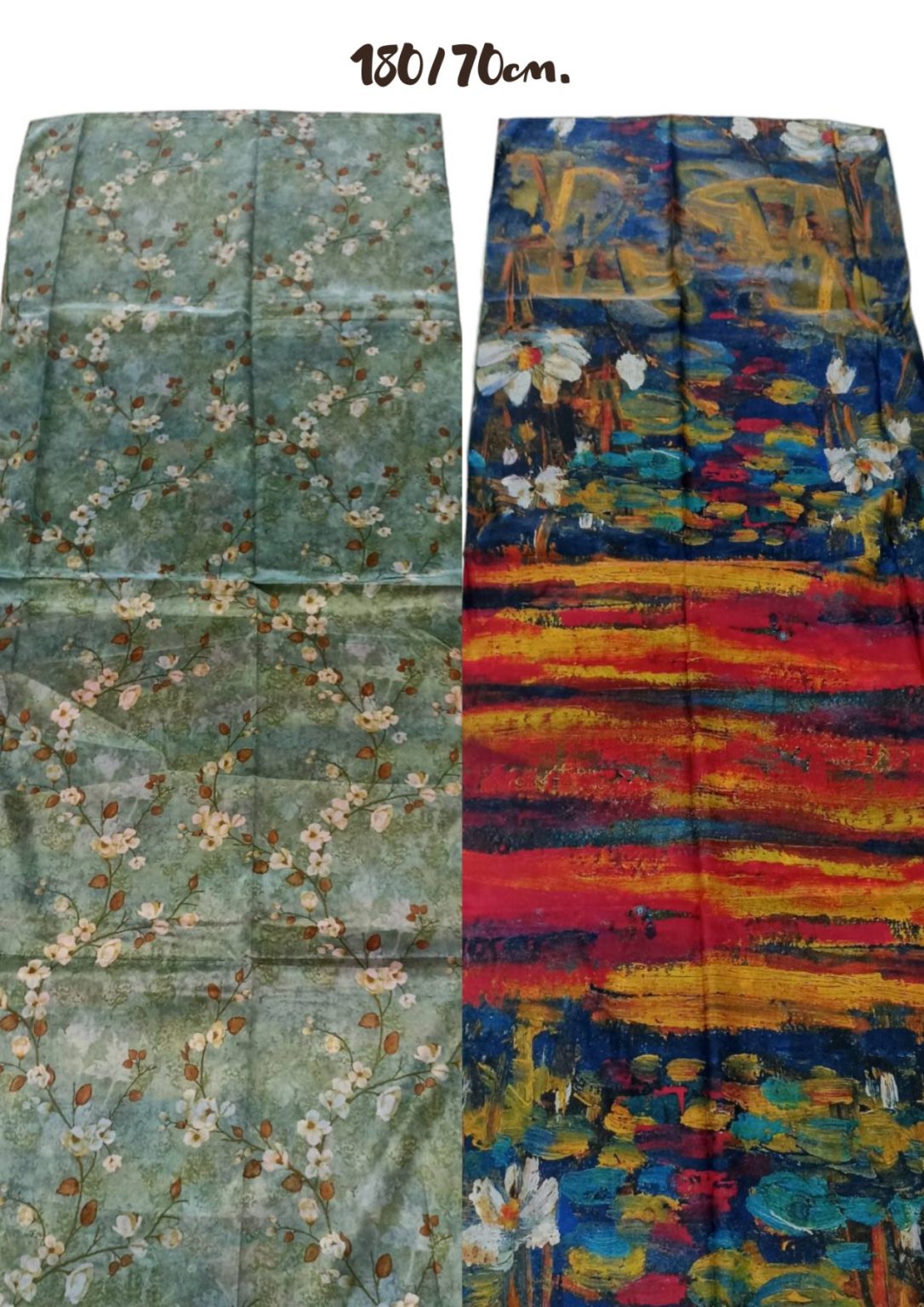 Двулицев копринен шал - картина Цветя на залез 25