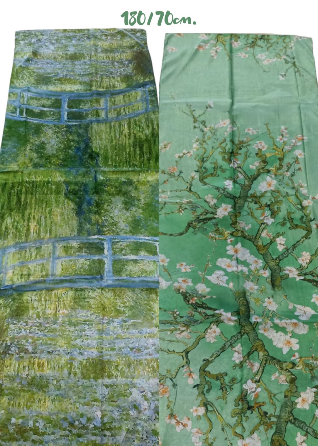 Двулицев копринен шал-картина Пролет край езерото 33