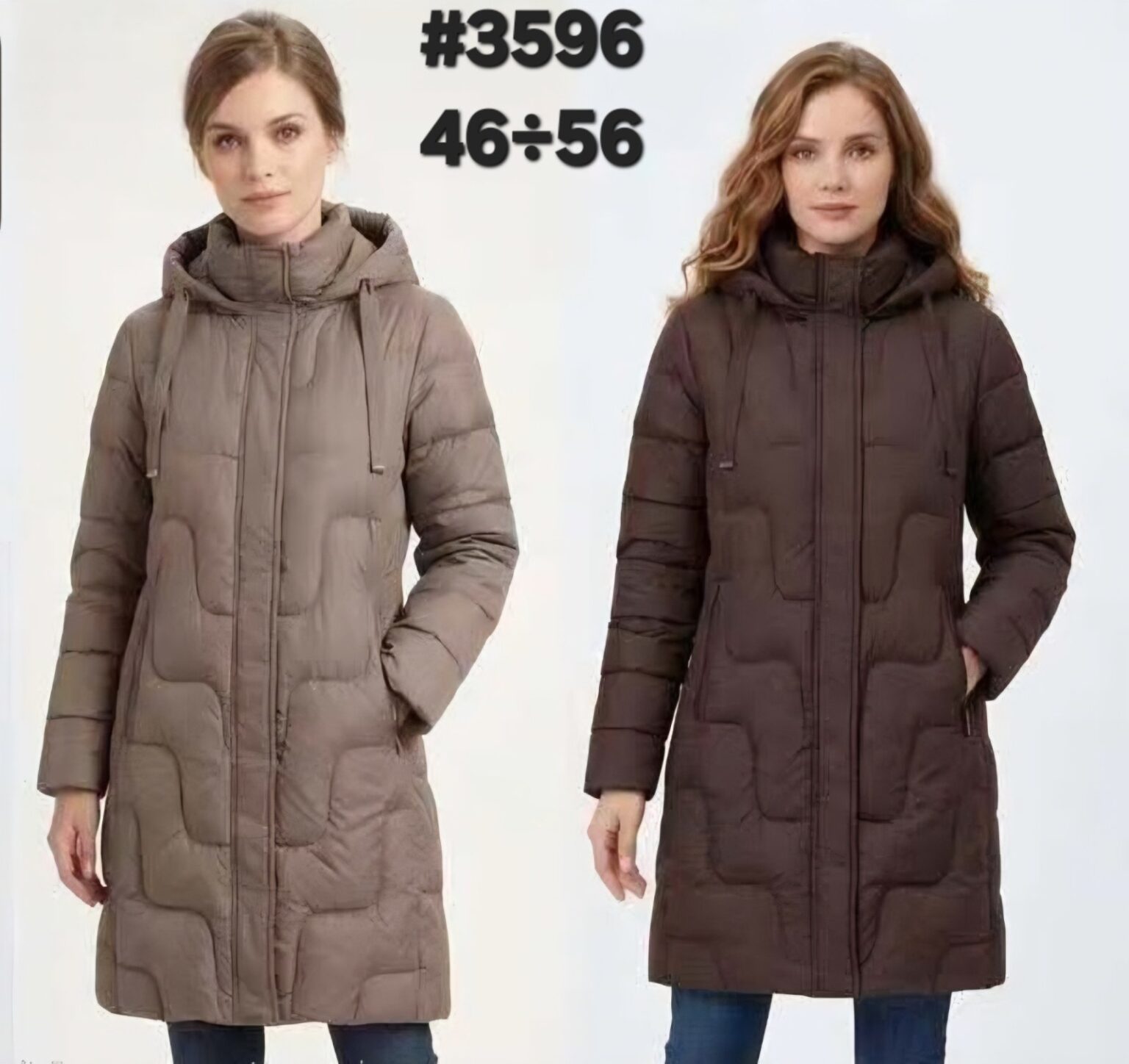 Дамско дълго зимно яке с качулка - 3596